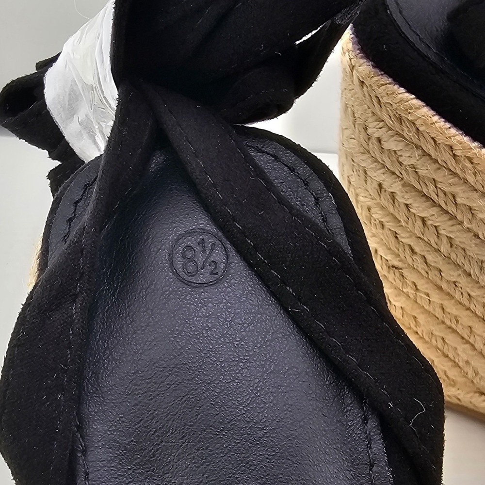 LAICIGO Women's Black Faux Suede Open Toe Espadrille Wedge Sandals Size 8.5‎ New - Picture 8 of 11